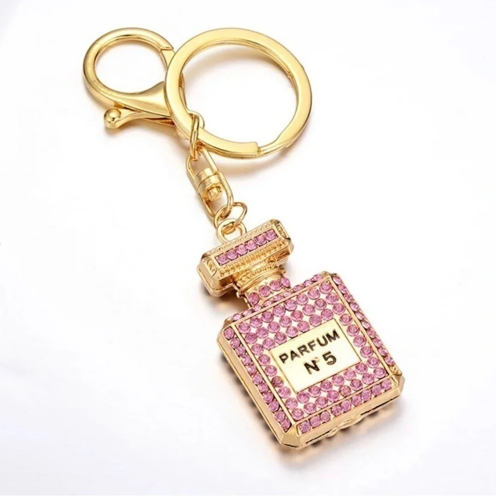 Perfume No. 5 Pink Crystal Keychain/ Bag Charm